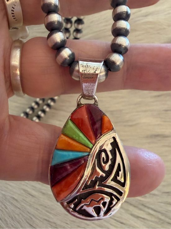 Navajo Jewelry - ❤️ Navajo Signed Calvin Begay Spirit Bear Sunrise MultiStone Inlay 925 Pendant